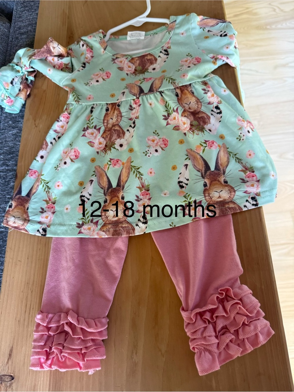 Mint Bunny Floral Tunic with Pink Ruffle Leggings